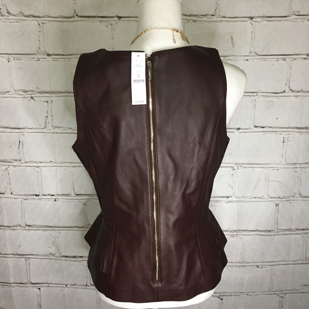 WHBM Peplum Leather Bodice Top Deep Claret Size 10 - Picture 2 of 11